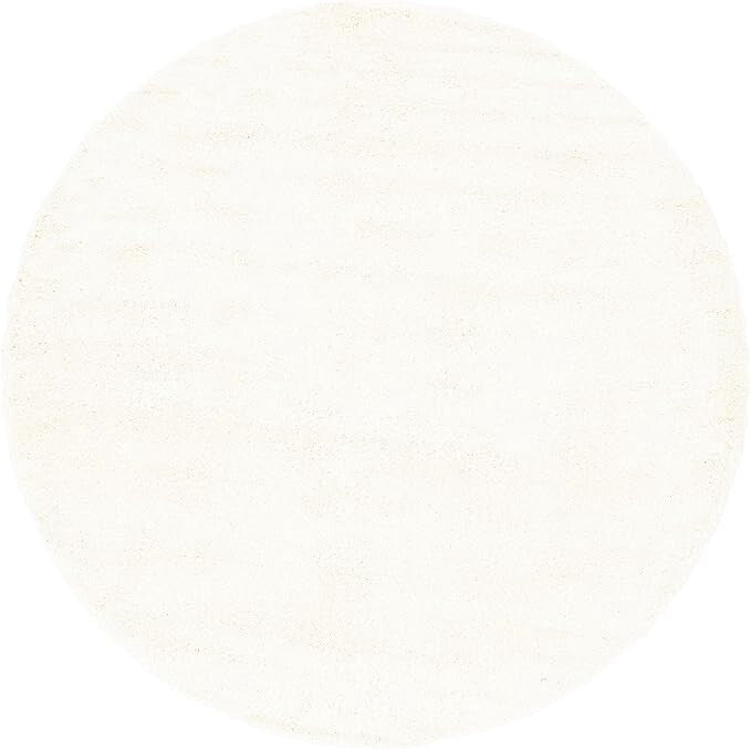 Soft Solid Shag Collection Round Rug – Round White Shag Rug (5x5)-OPEN BOX