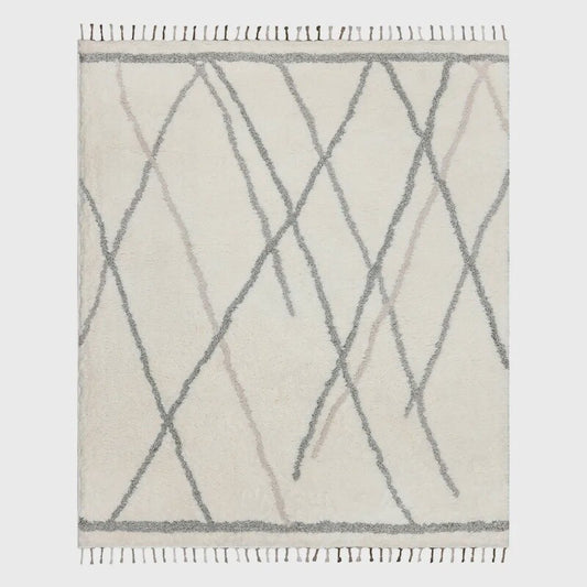 Theo Neutral Shag Area Rug with Tassels (8x10)-OPEN BOX