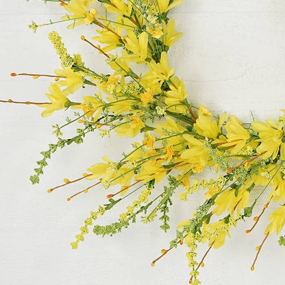 Yellow Forsythia & Heather Wreath- 20"
