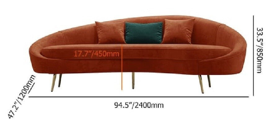 Modern Bronze Velvet Curved 3 Seaters Sofa (95”)-OPEN BOX