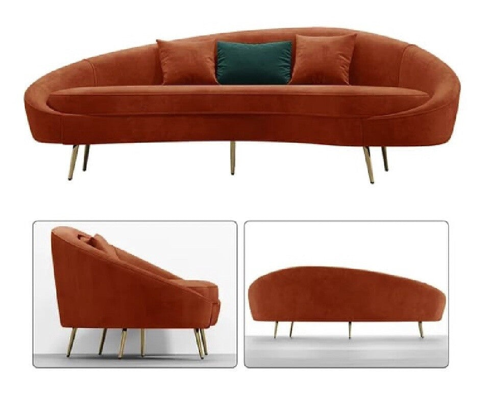 Modern Bronze Velvet Curved 3 Seaters Sofa (95”)-OPEN BOX