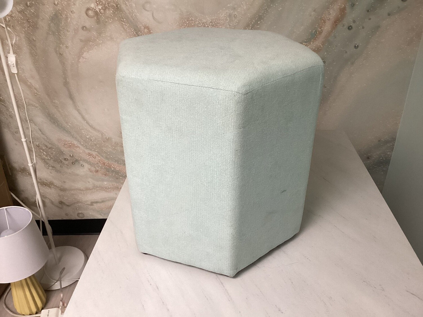 Light Blue Polyester Hexagon Ottoman (18”)