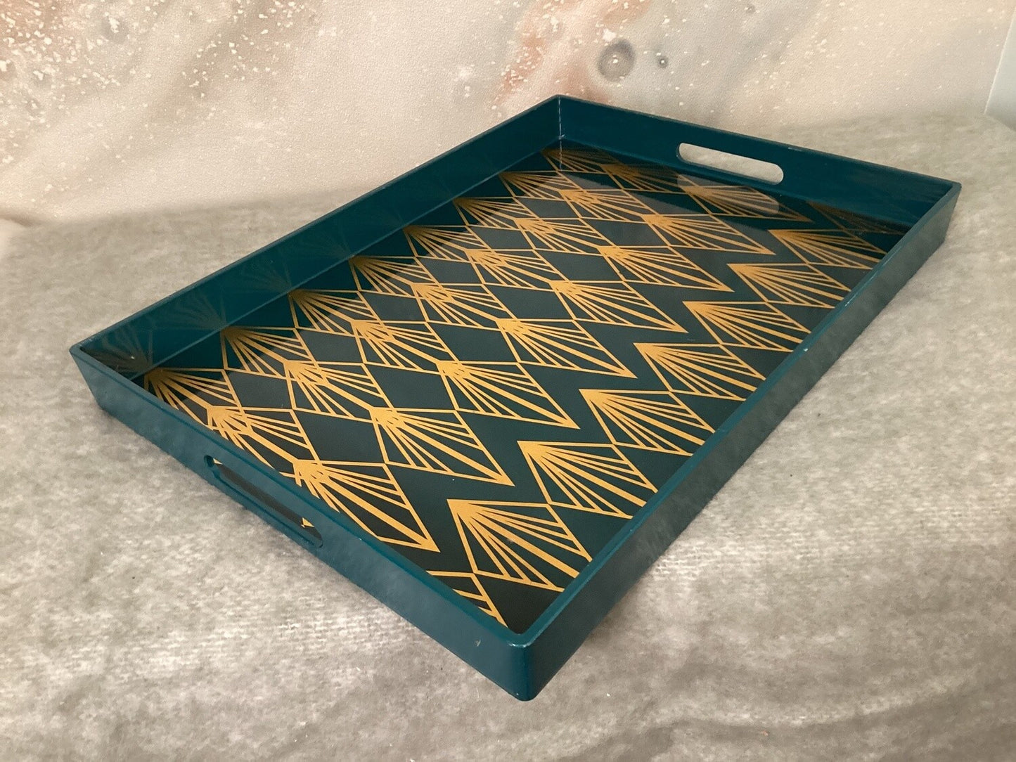 Decorative Contemporary Teal Gold Tray (19”x14”)- LOCAL PICK UP ONLY