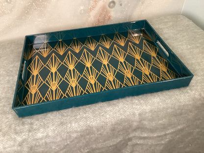 Decorative Contemporary Teal Gold Tray (19”x14”)- LOCAL PICK UP ONLY