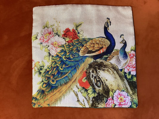 Floral Peacock Pillow Cover (16”x16”) - Open Box