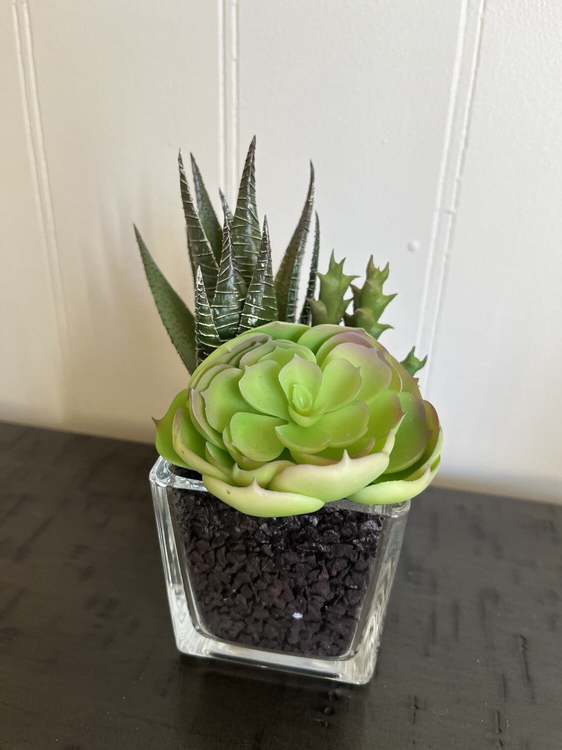 Faux Succulent In Glass Vase- Open Box