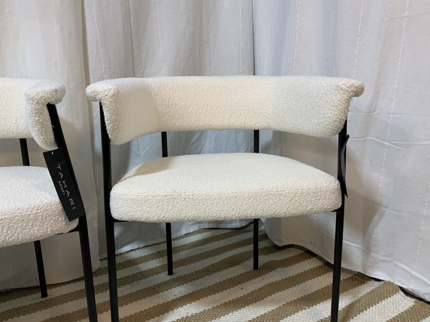 Cream bouclé arm chair with black metal legs (set of 2)- Local Pick Up Only