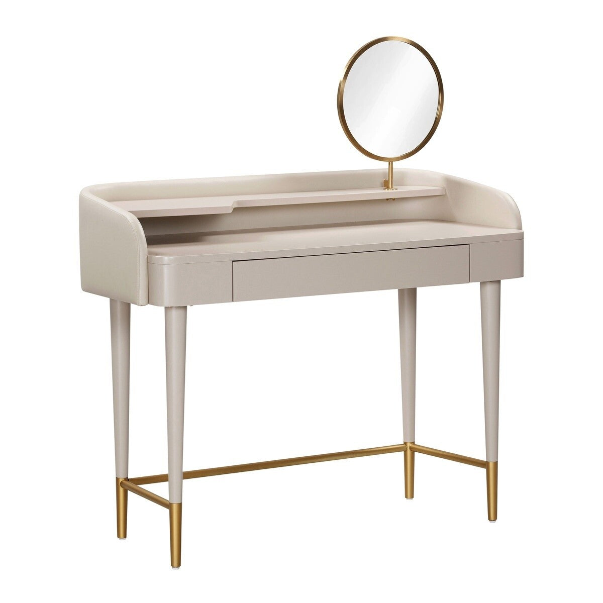 Penelope Taupe Vegan Leather Wrapped Vanity Desk-dropship