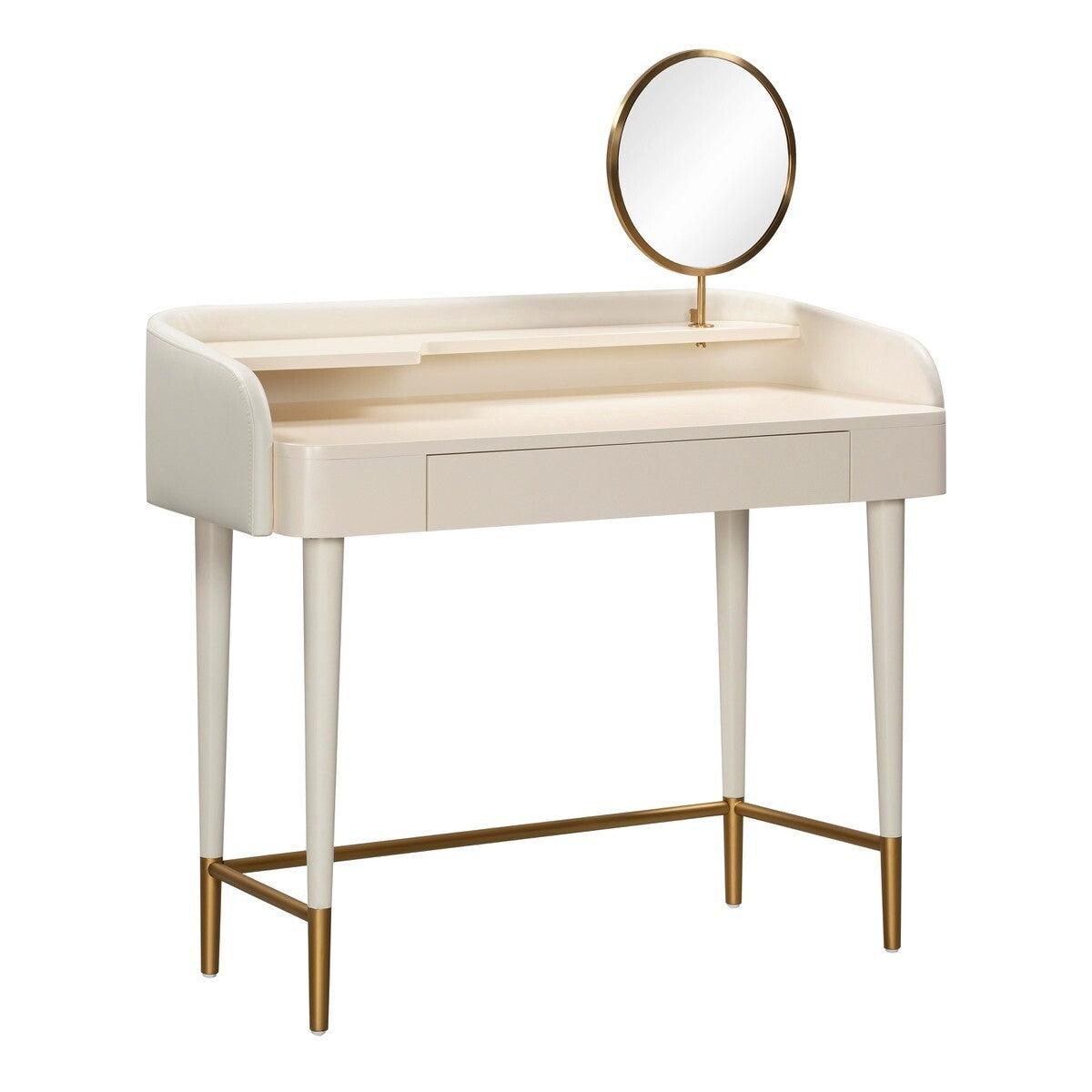 Penelope Taupe Vegan Leather Wrapped Vanity Desk-dropship