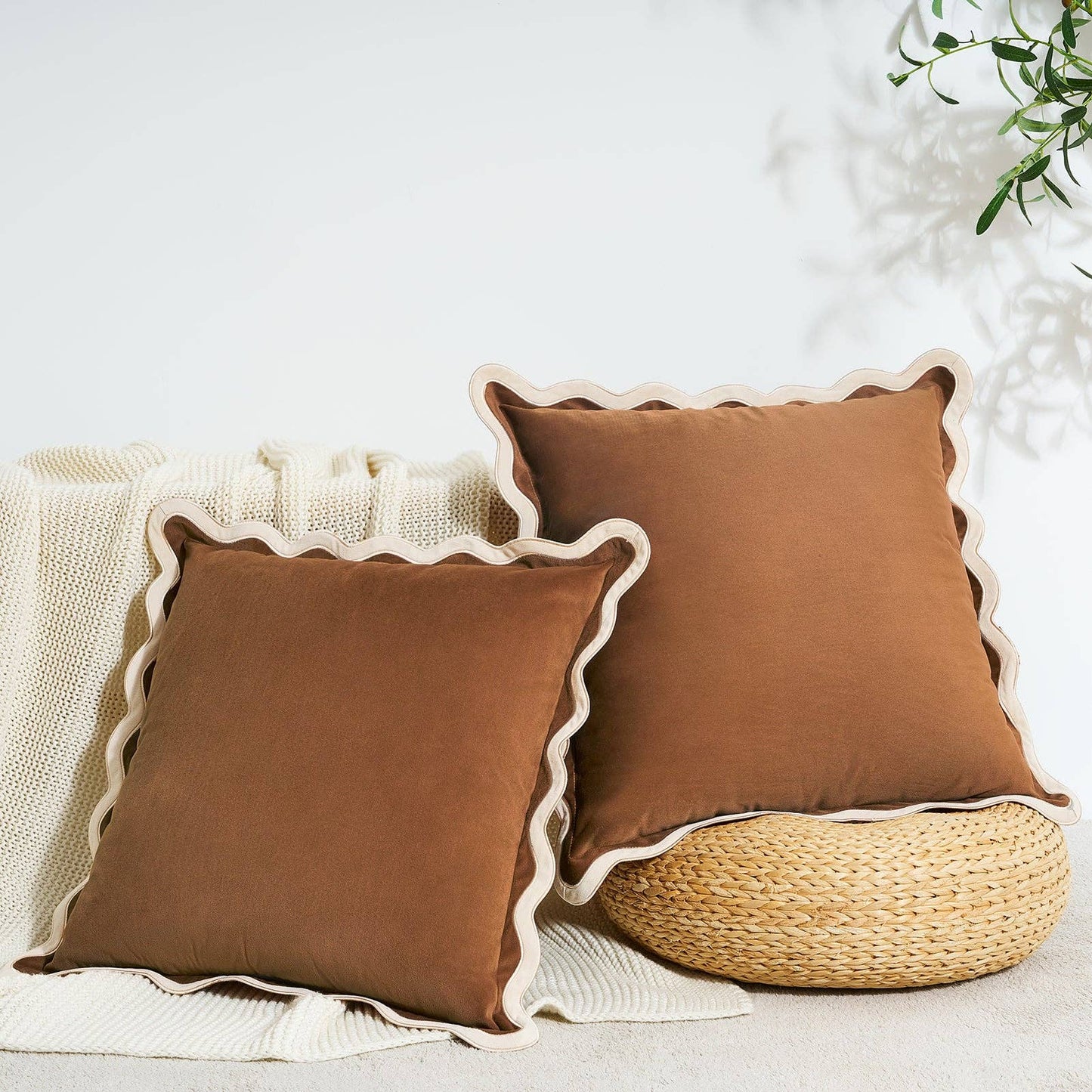 Maleku Pillow Covers - Beige/Brown: 18x18 inch