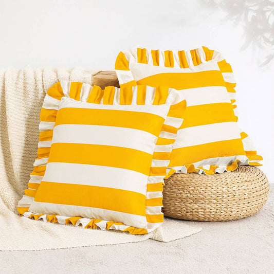 Zena Outdoor Pillows - Golden Yellow/White: 16x16 inch