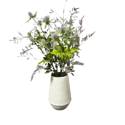 Textured White Vase with Mixed Faux Floral Arrangement-OPEN BOX