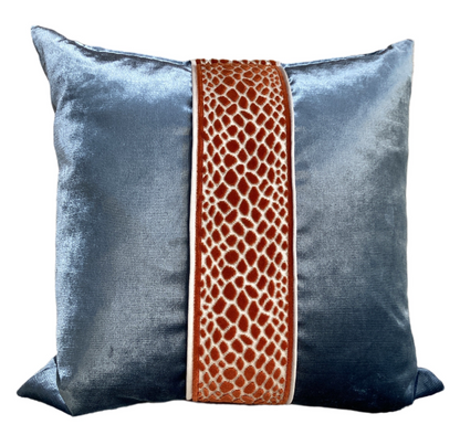 Luxury Blue & Orange Velvet Decorative Pillow