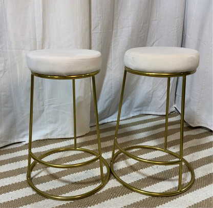 White Velvet Bar Stools, SET OF 2