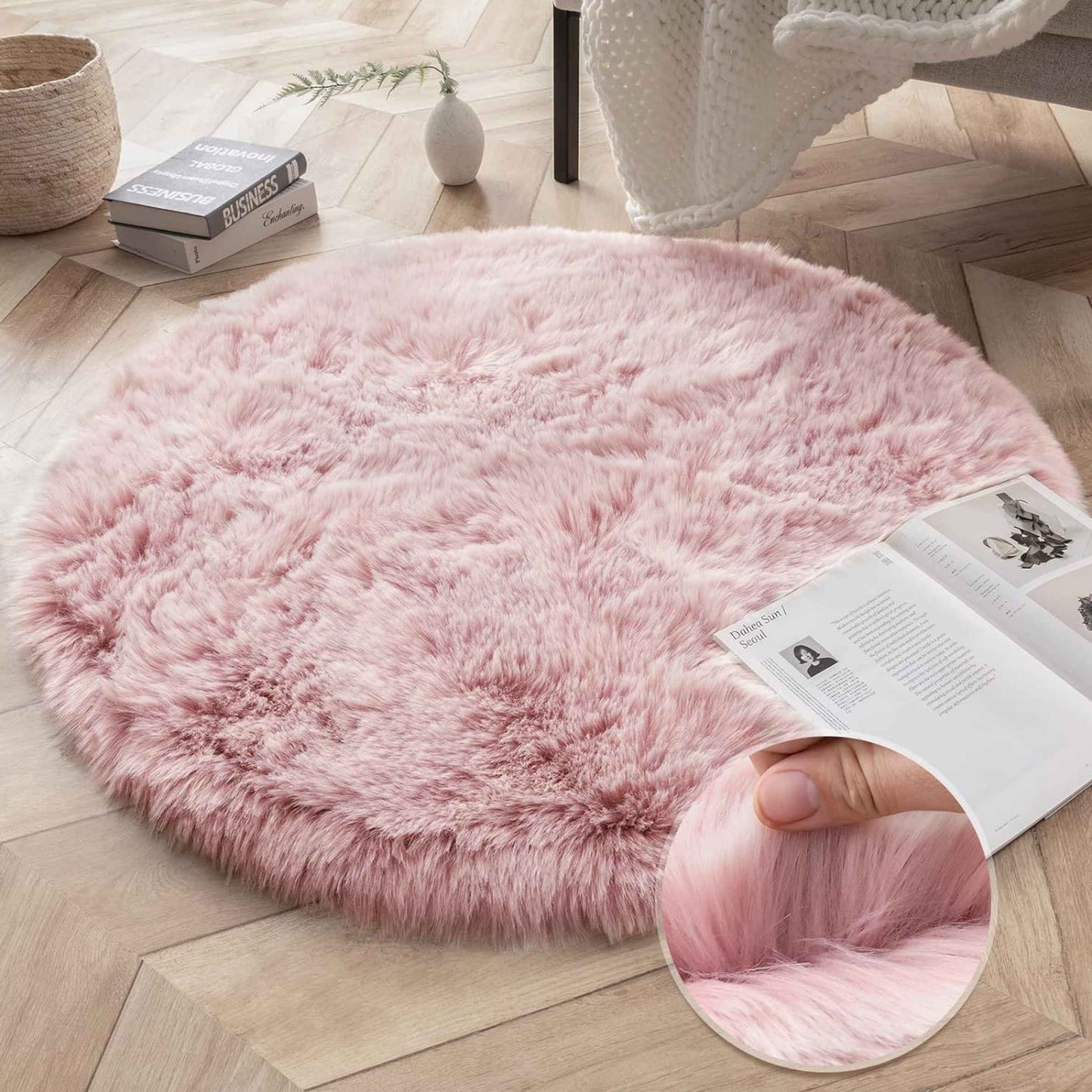 Pink Faux Fur Rug- 3'x3'