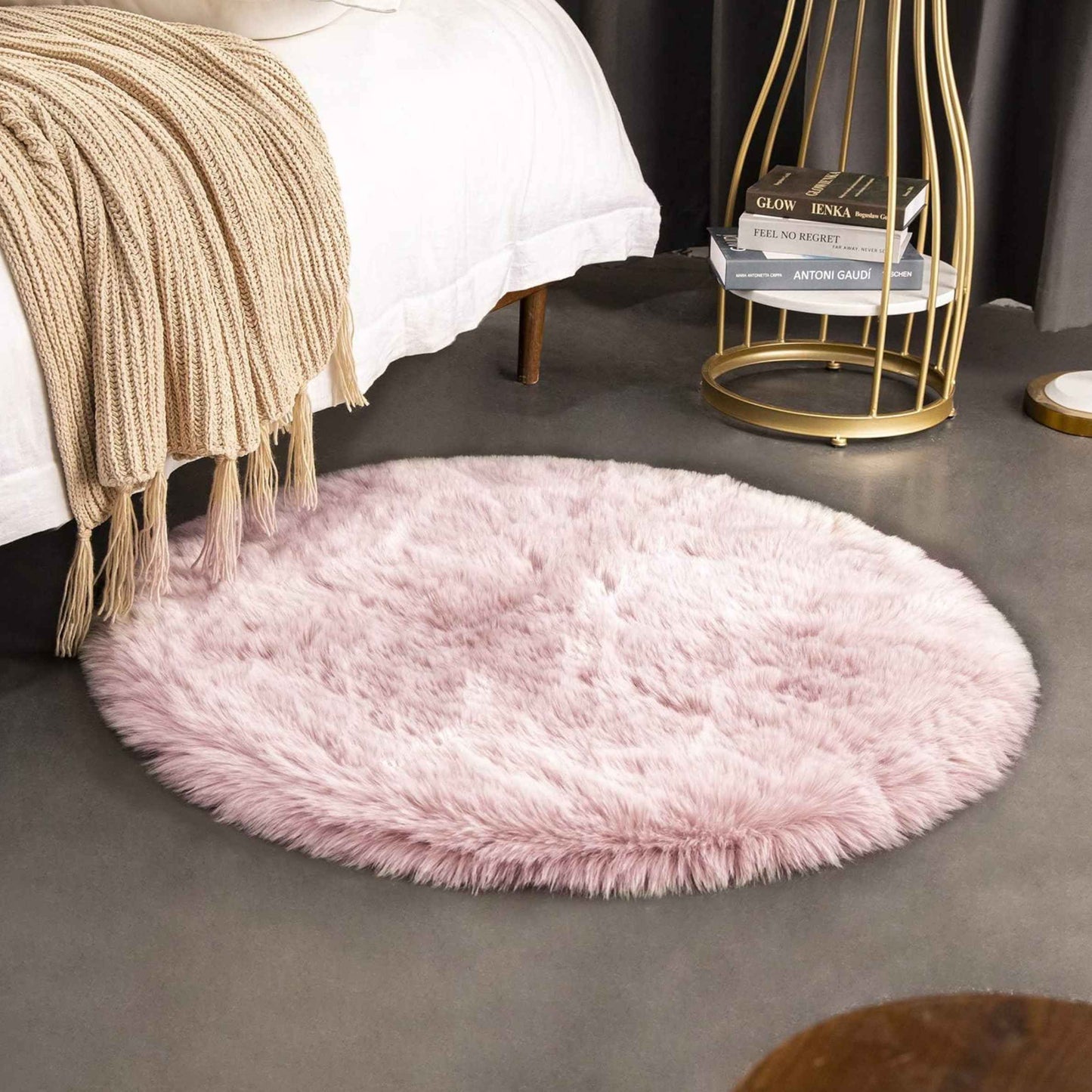 Pink Faux Fur Rug- 3'x3'