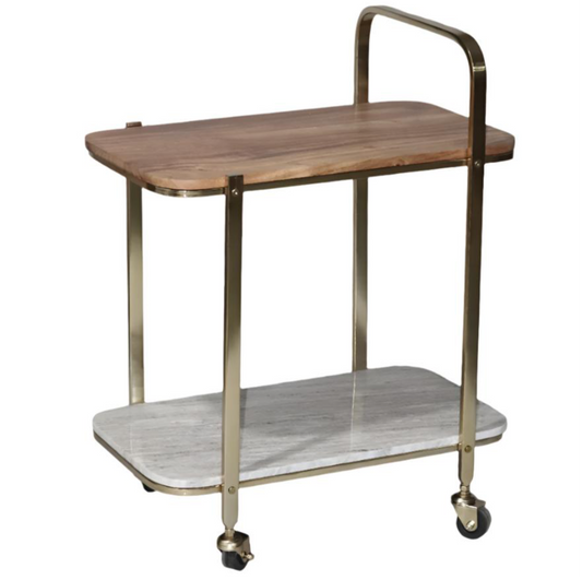 Gold Bar Cart w/ a Marble Shelf