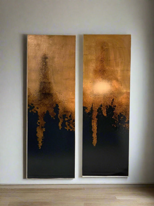 71”x24” Copper + Black Abstract Art- Local Pick Up Only