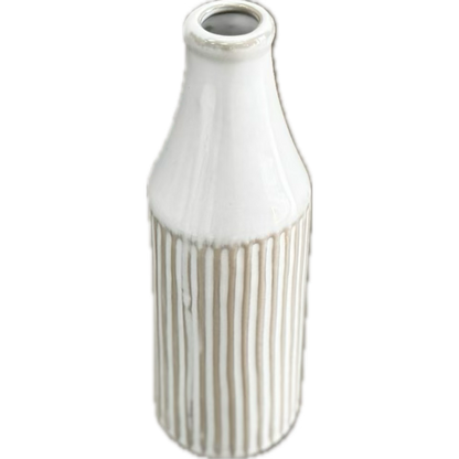 White Ceramic Ribbed Vase- Open Box