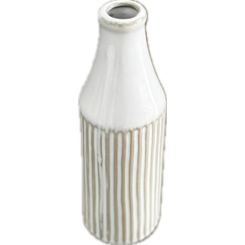 White Ceramic Ribbed Vase- Open Box