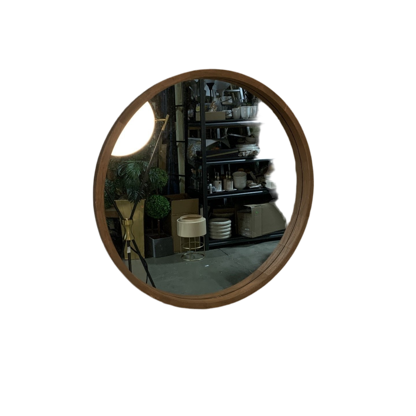 Round wood framed mirror - Open Box