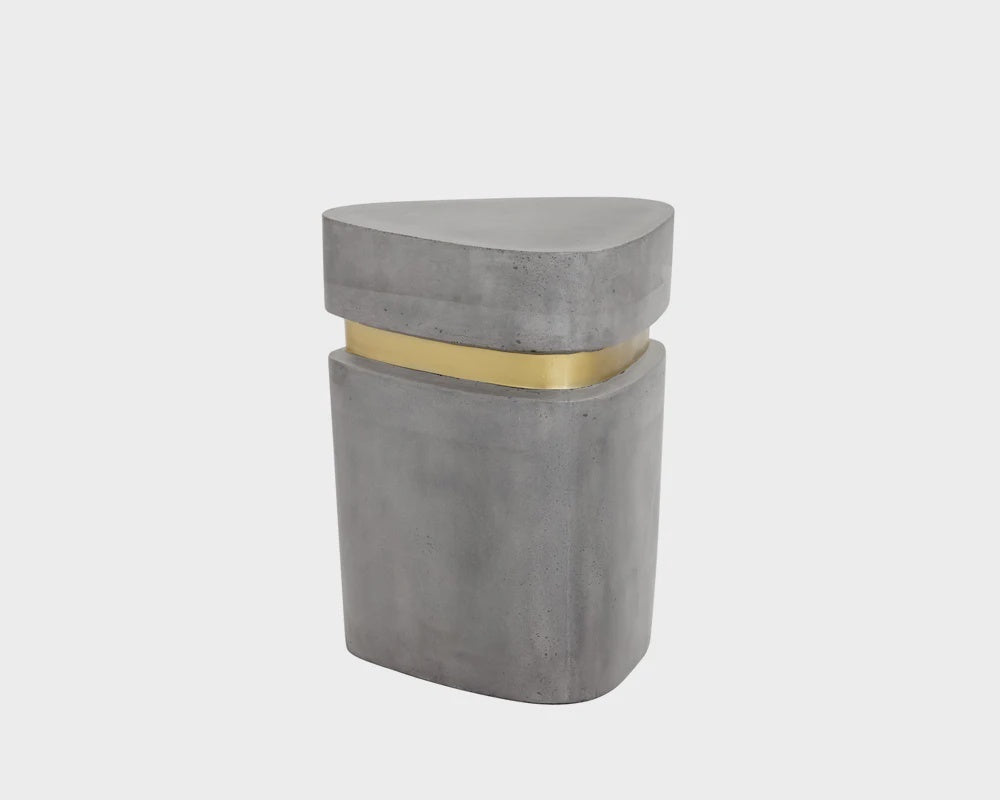 Concrete end table with gold accent