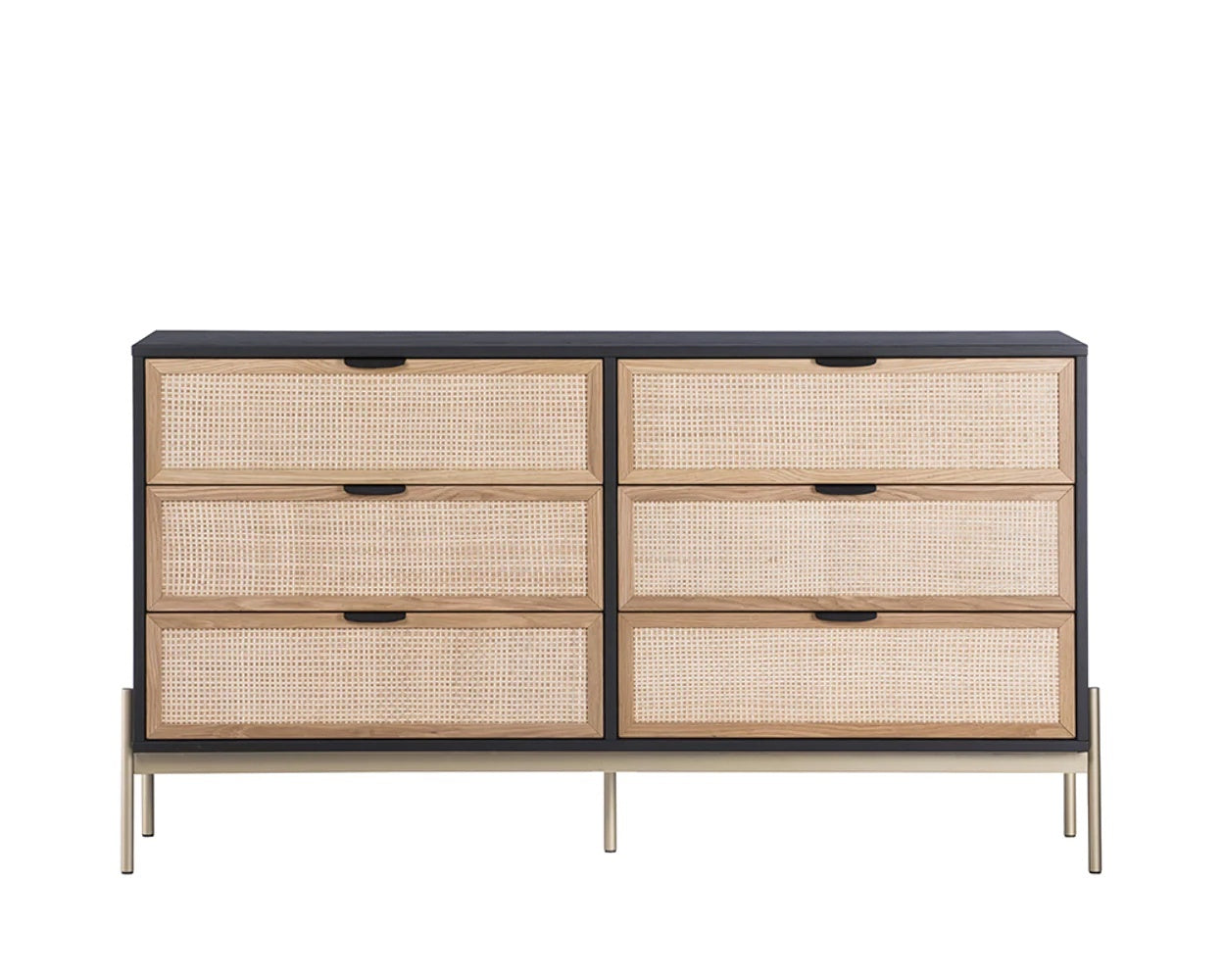 Avida Dresser made of black oak wood and rattan drawers