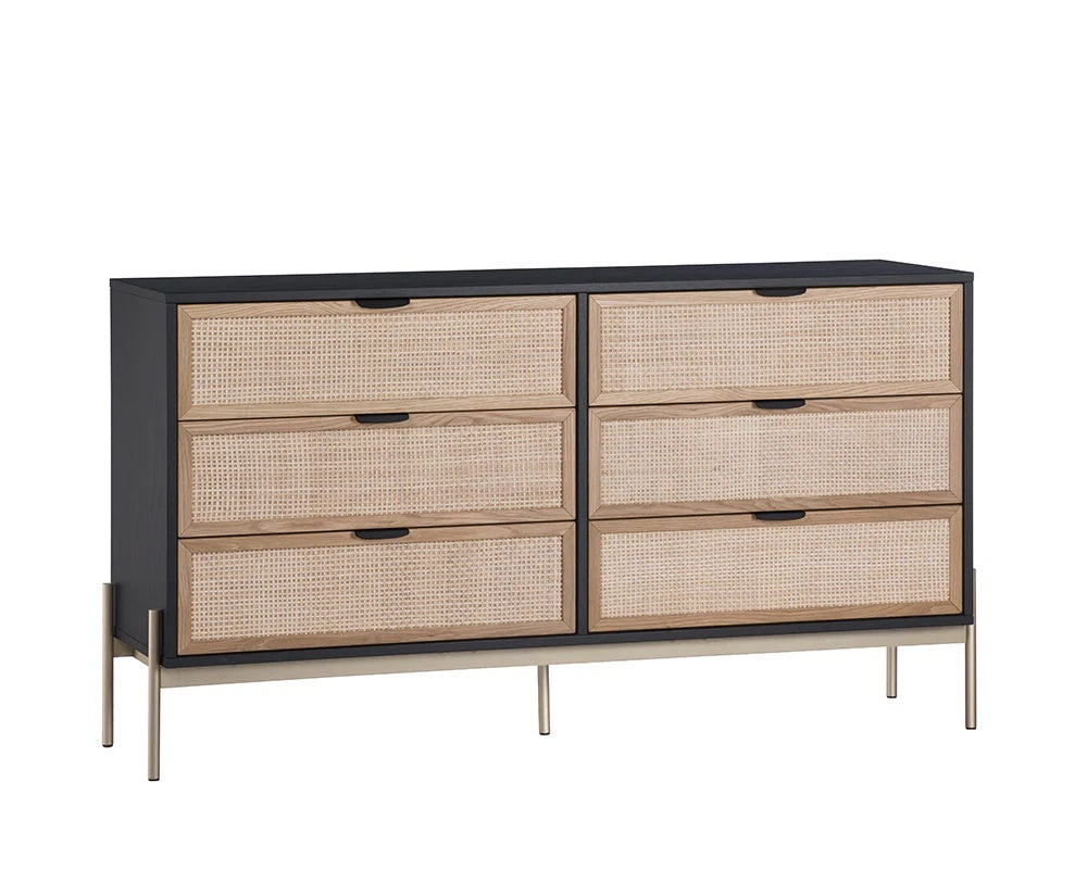 Avida Dresser made of black oak wood and rattan drawers