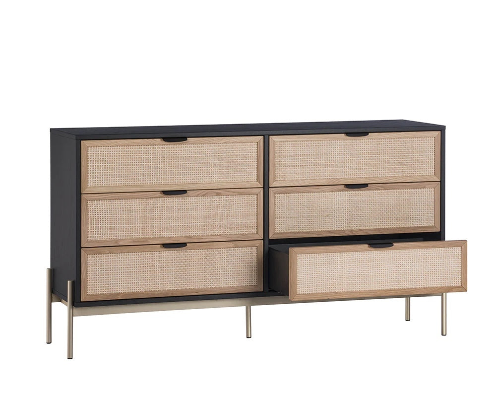 Avida Dresser made of black oak wood and rattan drawers