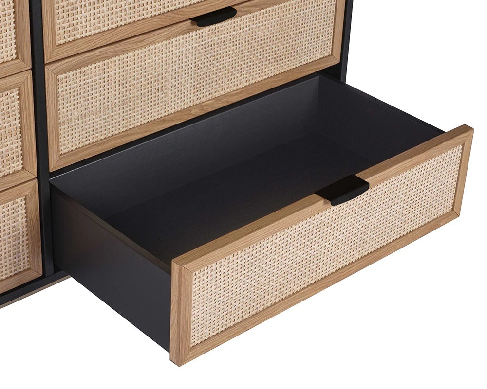 Avida Dresser made of black oak wood and rattan drawers