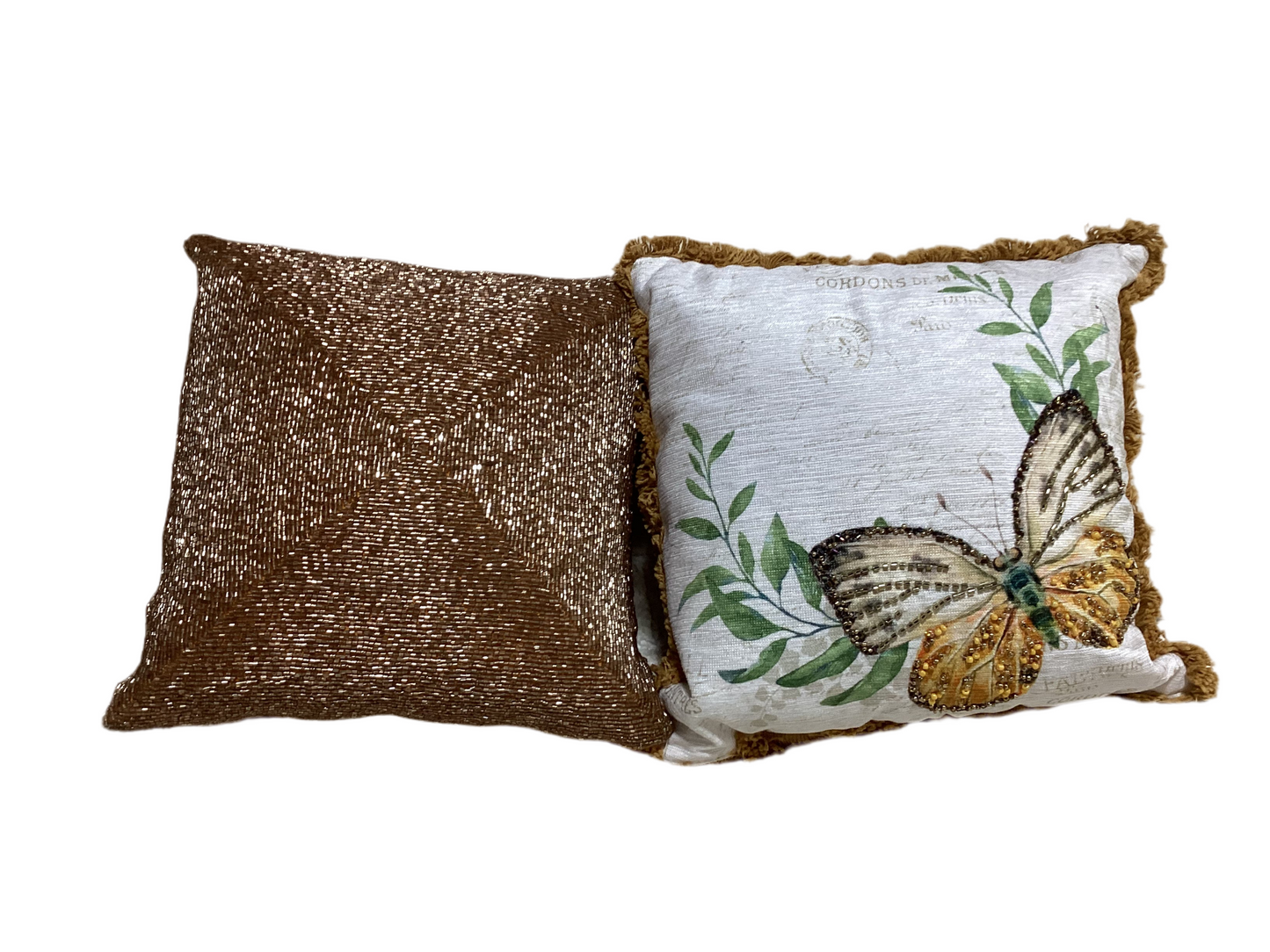 Gold Butterfly Pillow SET OF 2- OPEN BOX