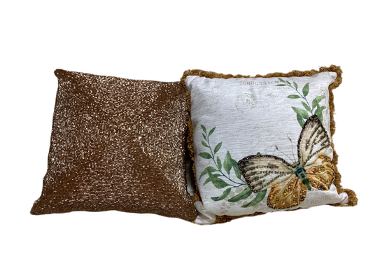 Gold butterfly pillow