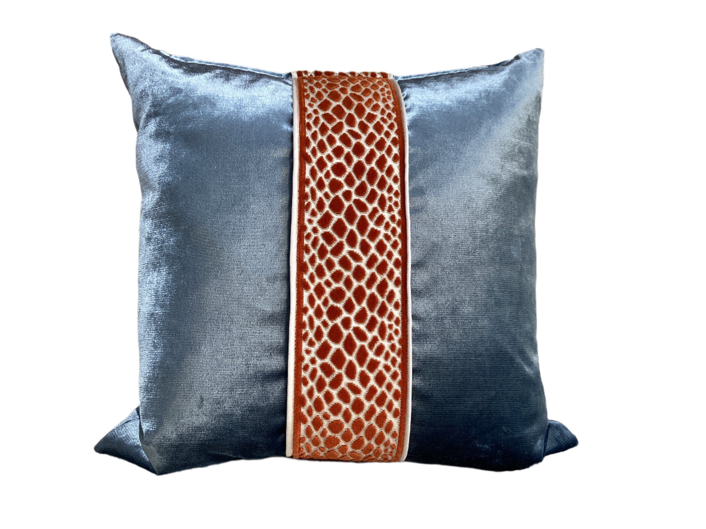 Luxury Blue & Orange Velvet decorative pillow-Open-Box