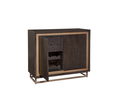 Sunpan wooden oak with bronze wine cabinet