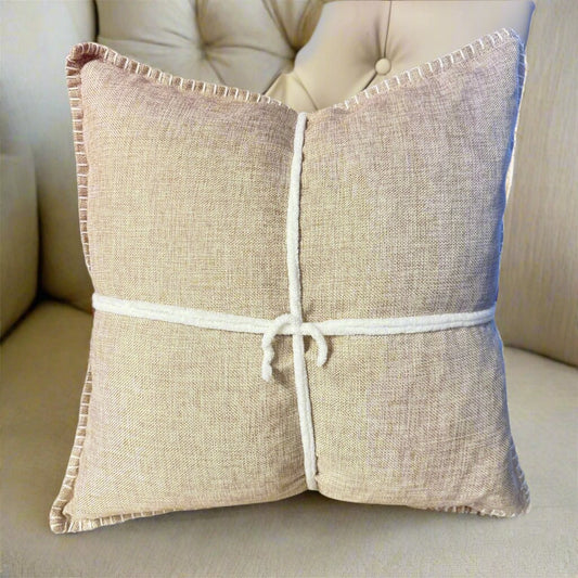 Beige Velvety Linen Throw Pillows