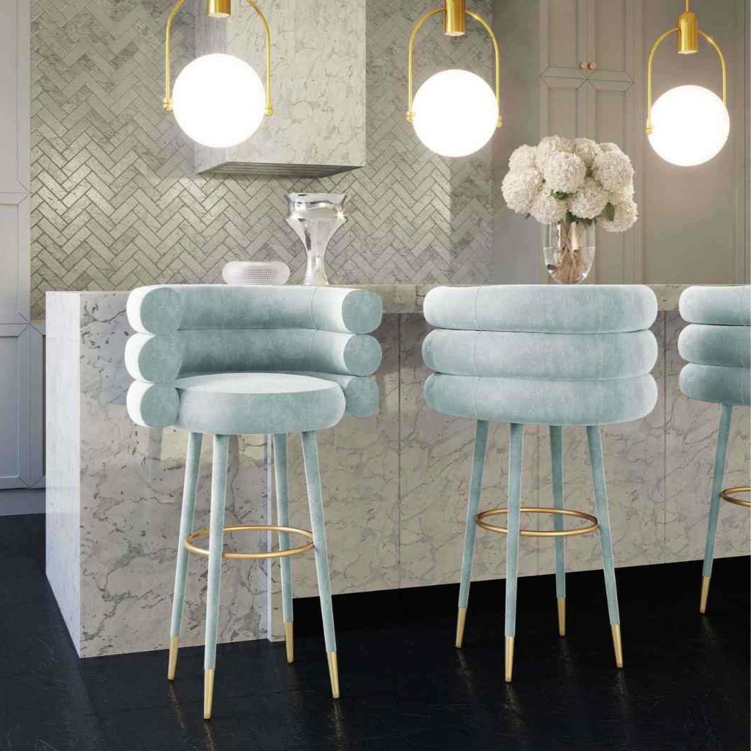 Betty Mint Green Velvet Counter Stools