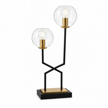 Modern table lamp with two glass shades and black metal base