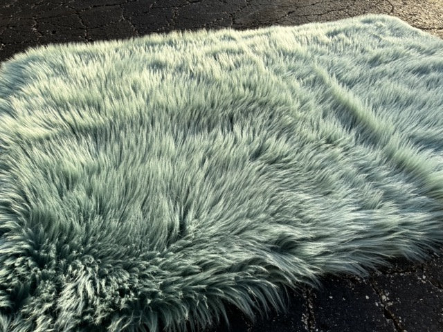 Blue-Green Faux Fur Area Rug 