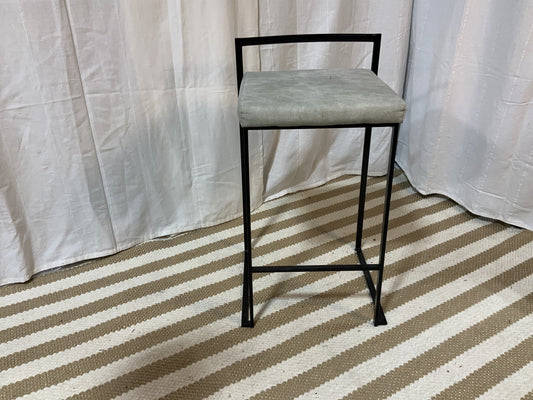 Blue-gray Faux suede barstool with black metal legs