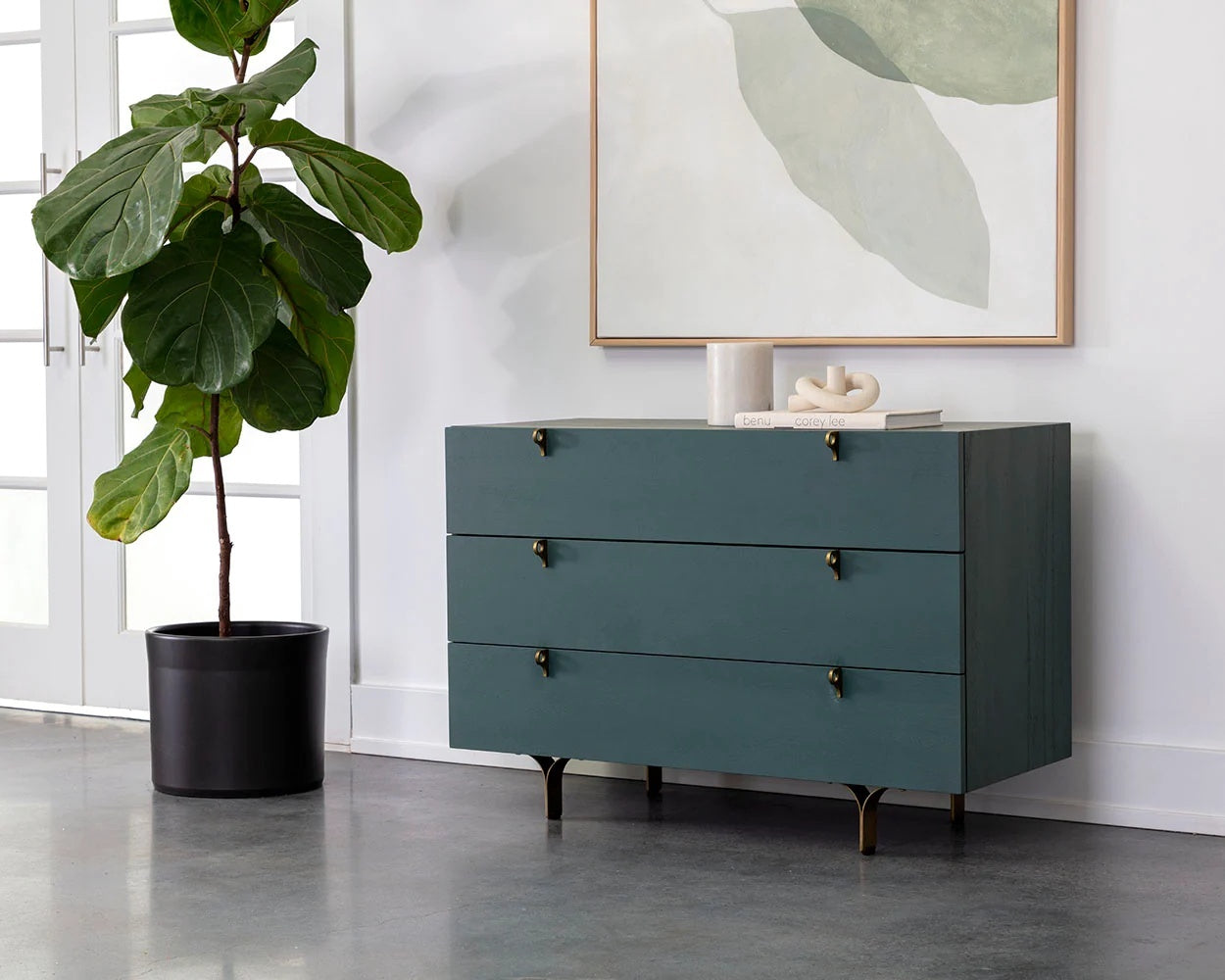 Celine Dresser crafted from rubberwood with a teal finish