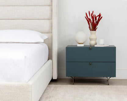 Celine Nightstand crafted from rubberwood with a teal finish