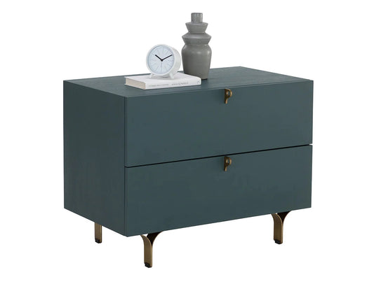 Celine Nightstand crafted from rubberwood with a teal finish