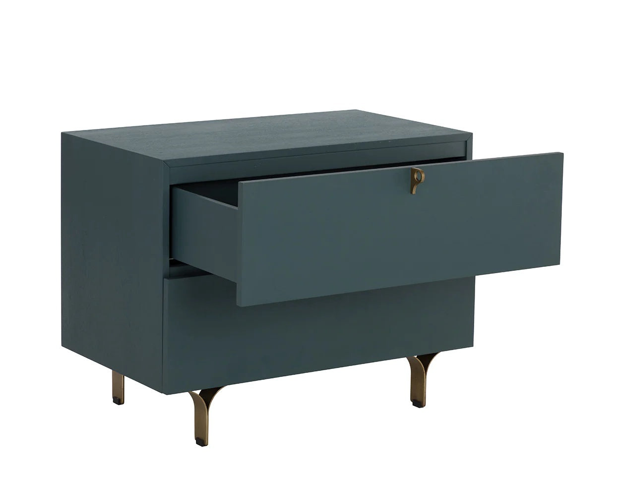 Celine Nightstand crafted from rubberwood with a teal finish