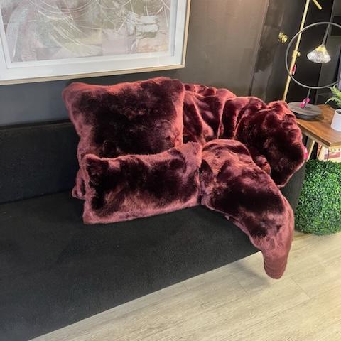 Deep Burgundy Faux Fur pillow w throw
