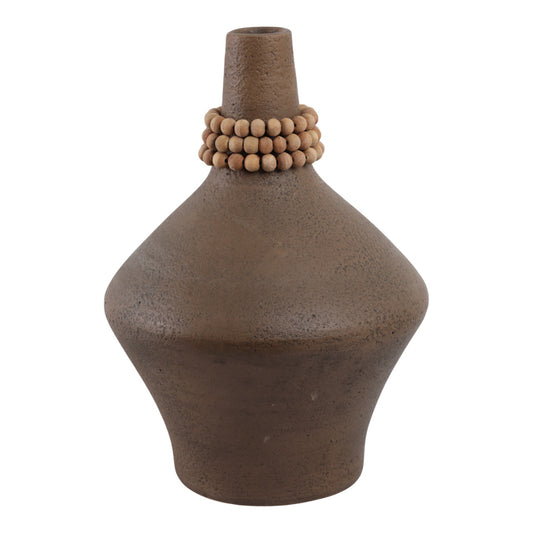 12" Tutwell Small Vase With Wood Beads, Brwn