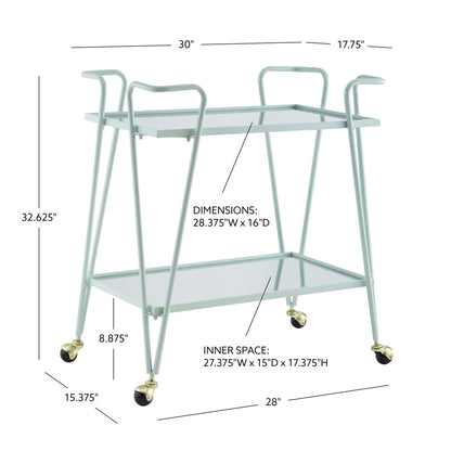 Mint iron frame bar cart with wheels