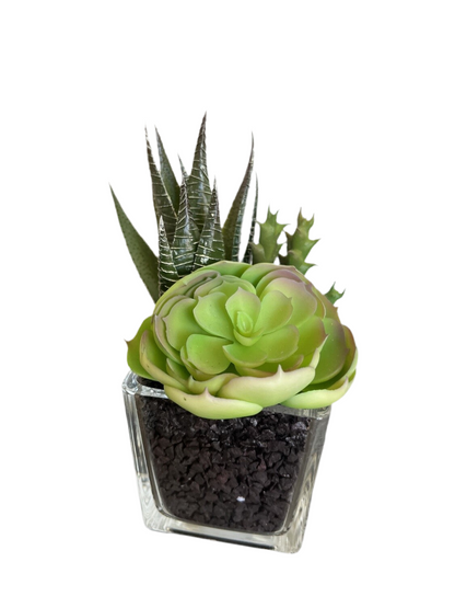 Faux Succulent In Glass Vase