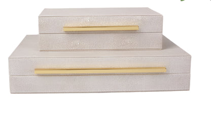Faux Ivory Shagreen Leather Decorative Boxes-Set of 2
