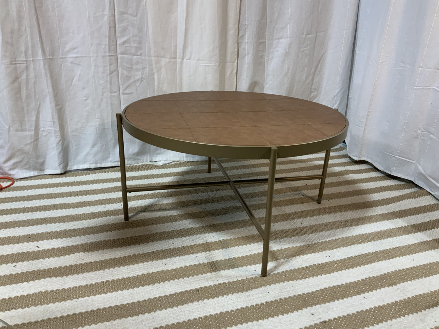 Faux leather top coffee table with gold trim and legs- Local Pick Up Only