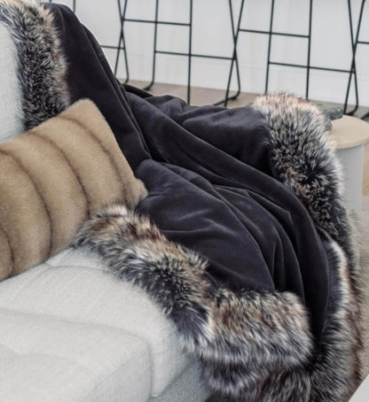 Black Weighted Faux Fur Sheared Beaver Throw